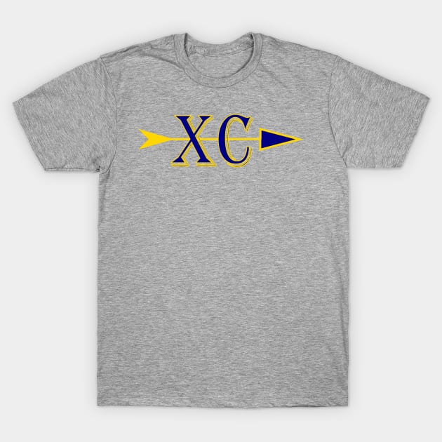 Cross country logo XC with and arrow in Blue and gold colors T-Shirt by Woodys Designs